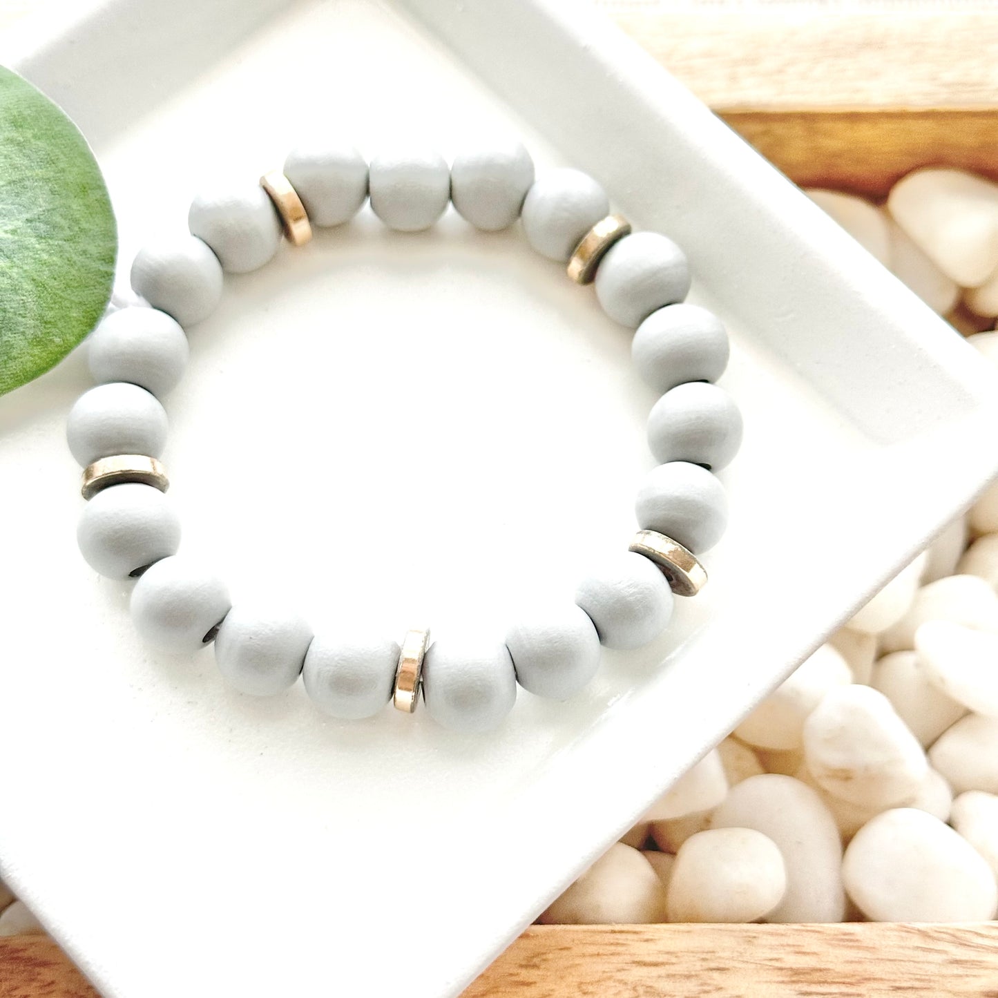 Gray Wooden Bead Bracelet