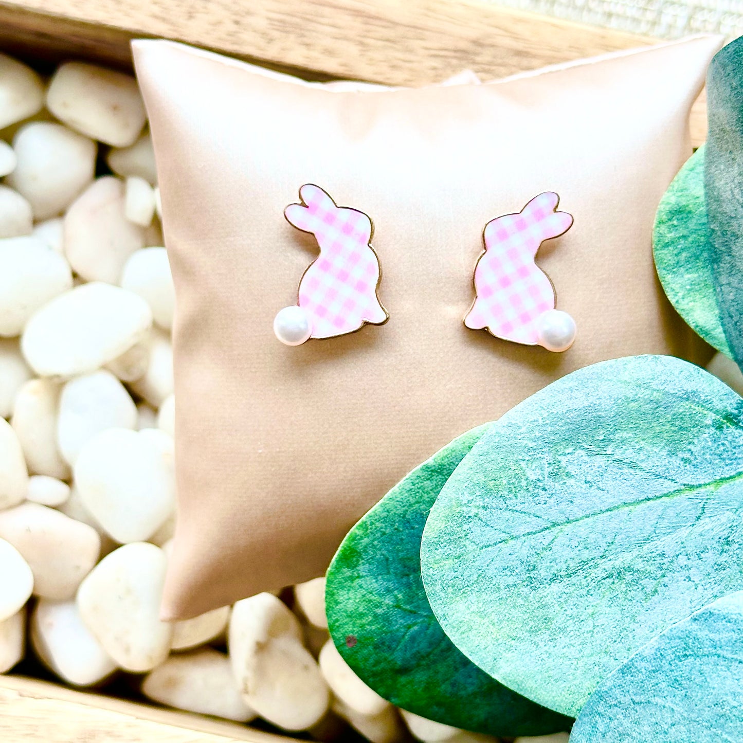 Gingham Bunny Stud Earrings