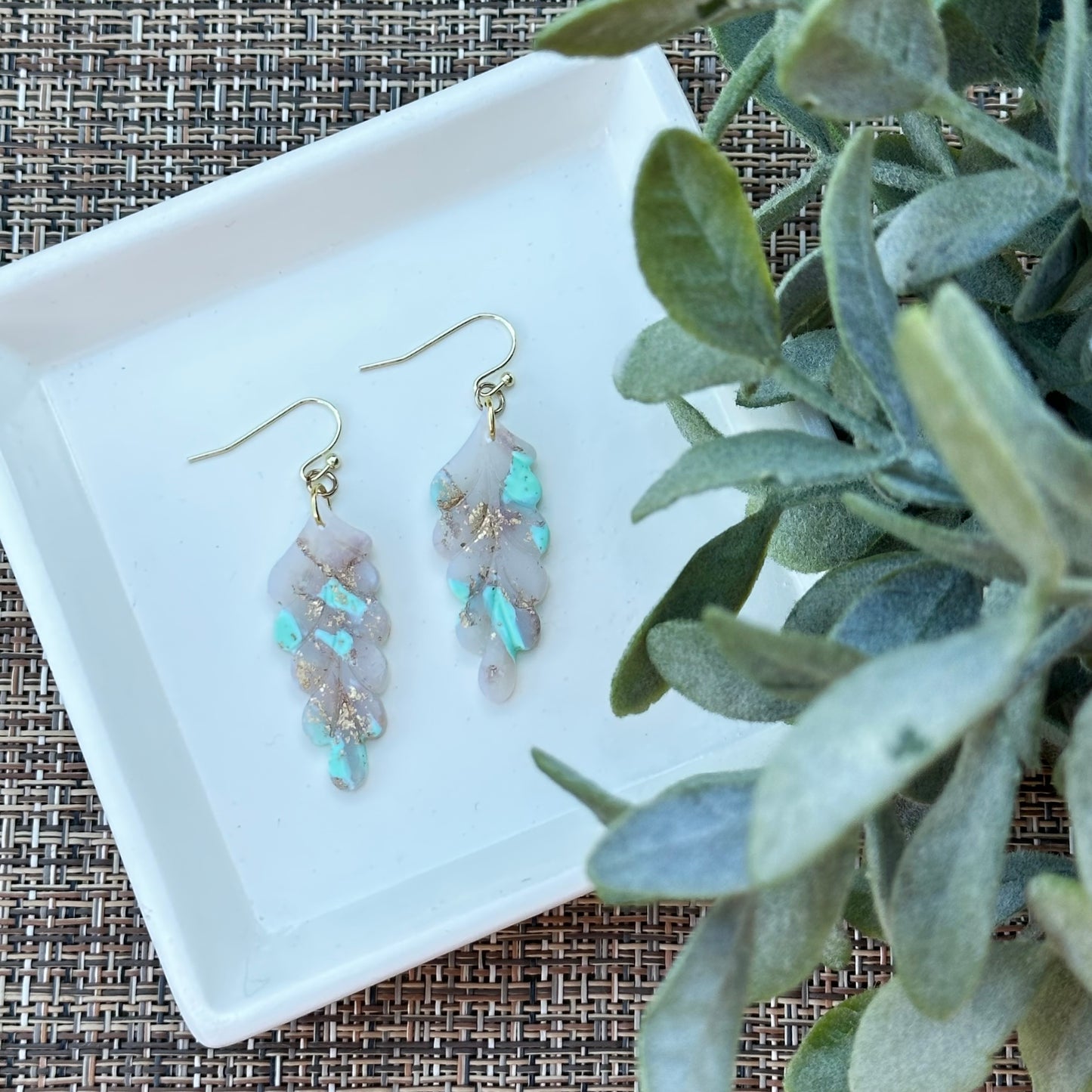 Mint Translucent Plant Earrings