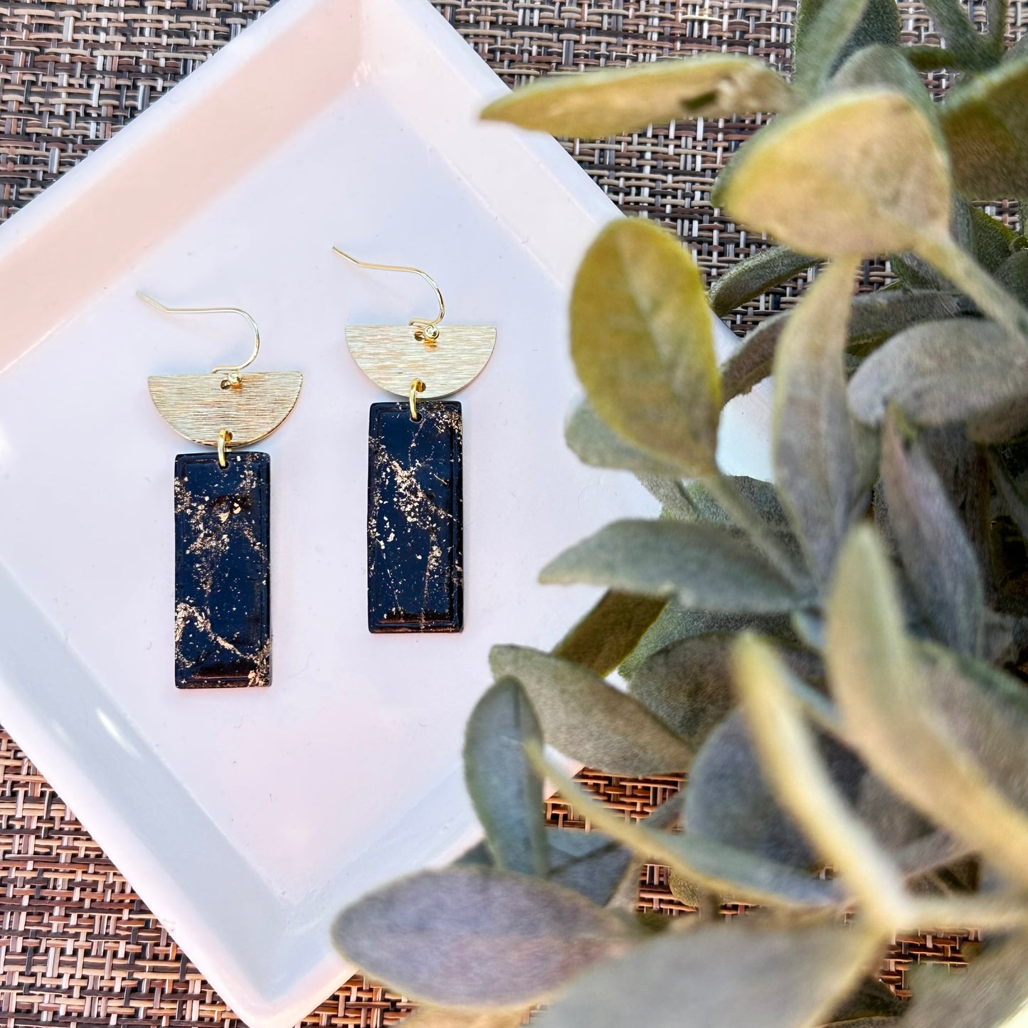 Black and Gold Marble Earrings