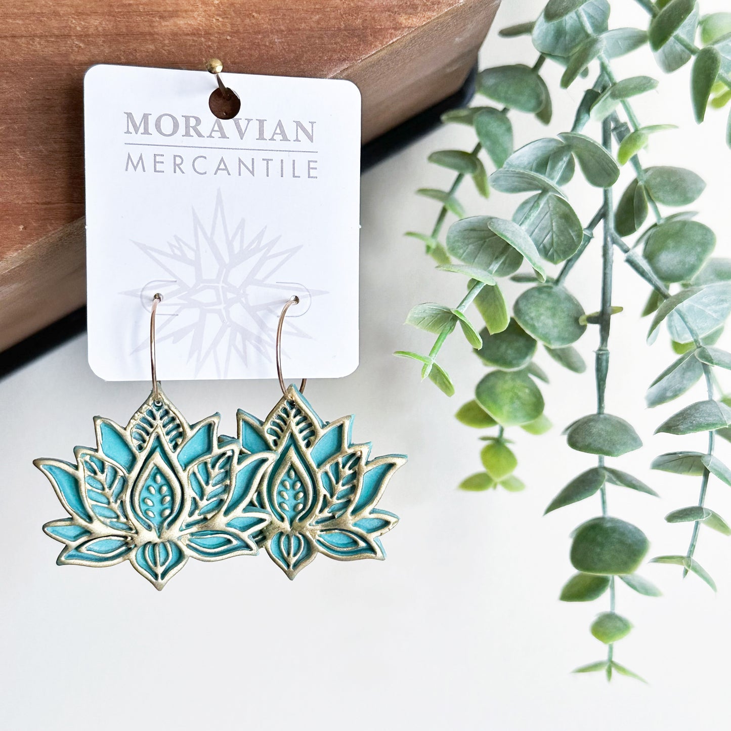 Lotus Clay Earrings with Gold Accent