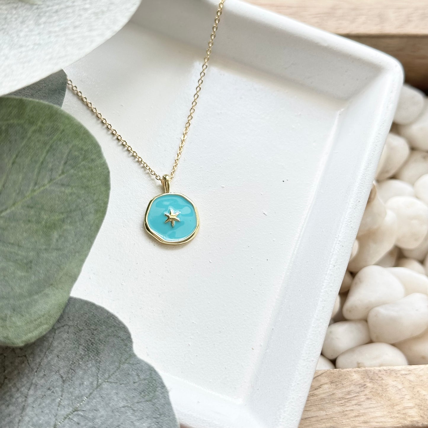 Aqua Moravian Star Necklace