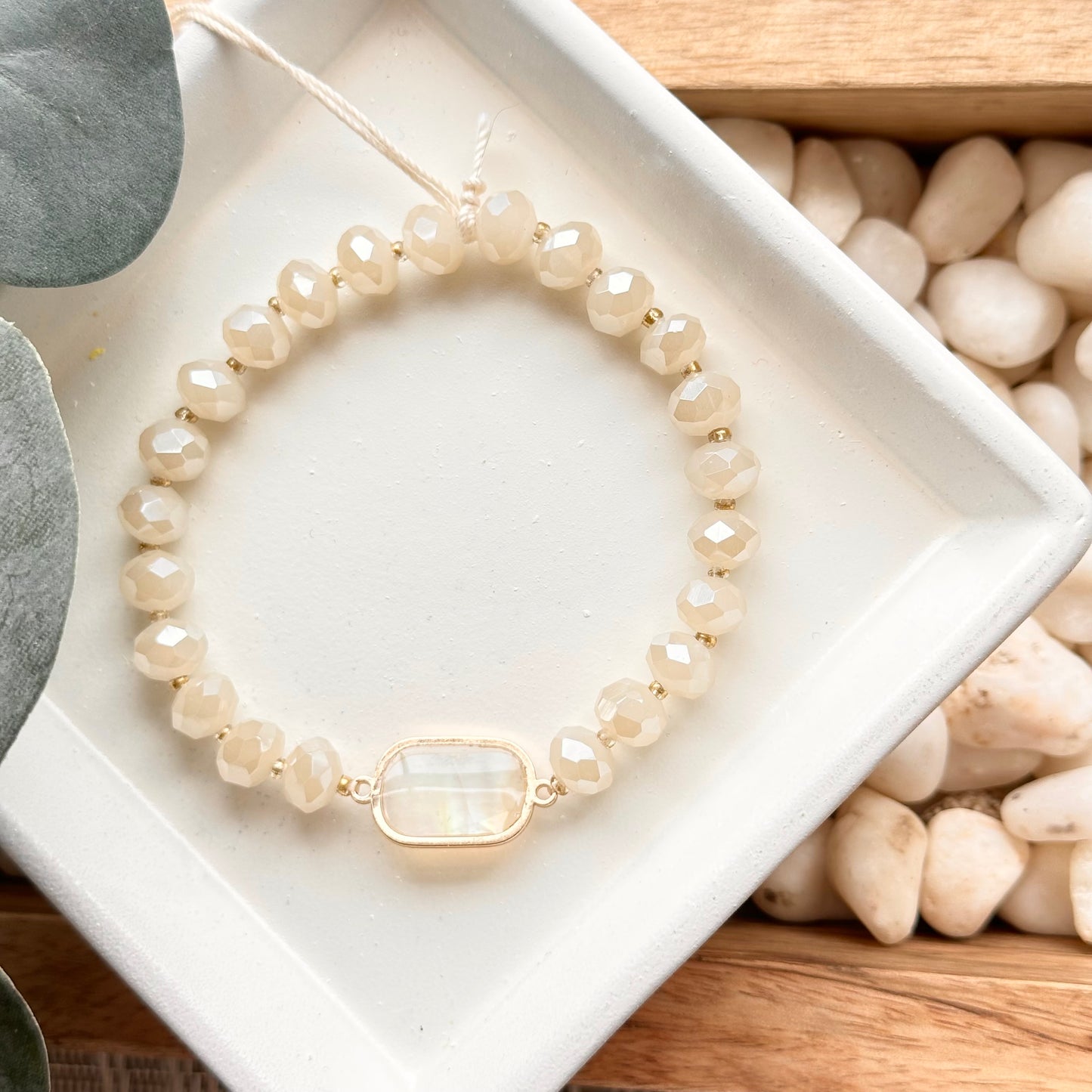 Crystal Abalone Bracelet - Bone