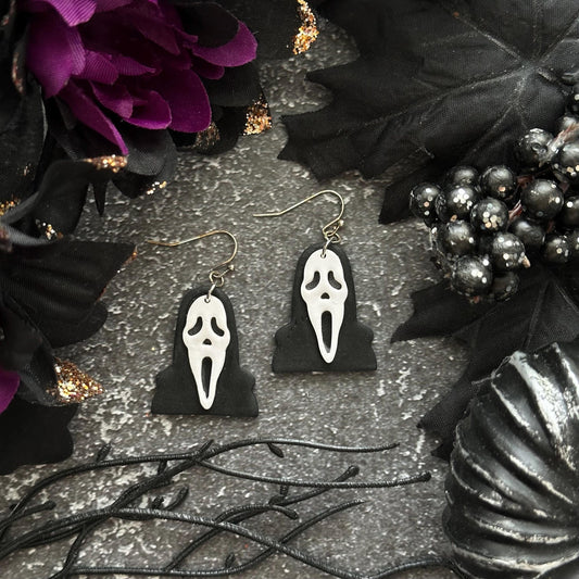 Ghost Mask Scream Earrings - 14k Gold Plated
