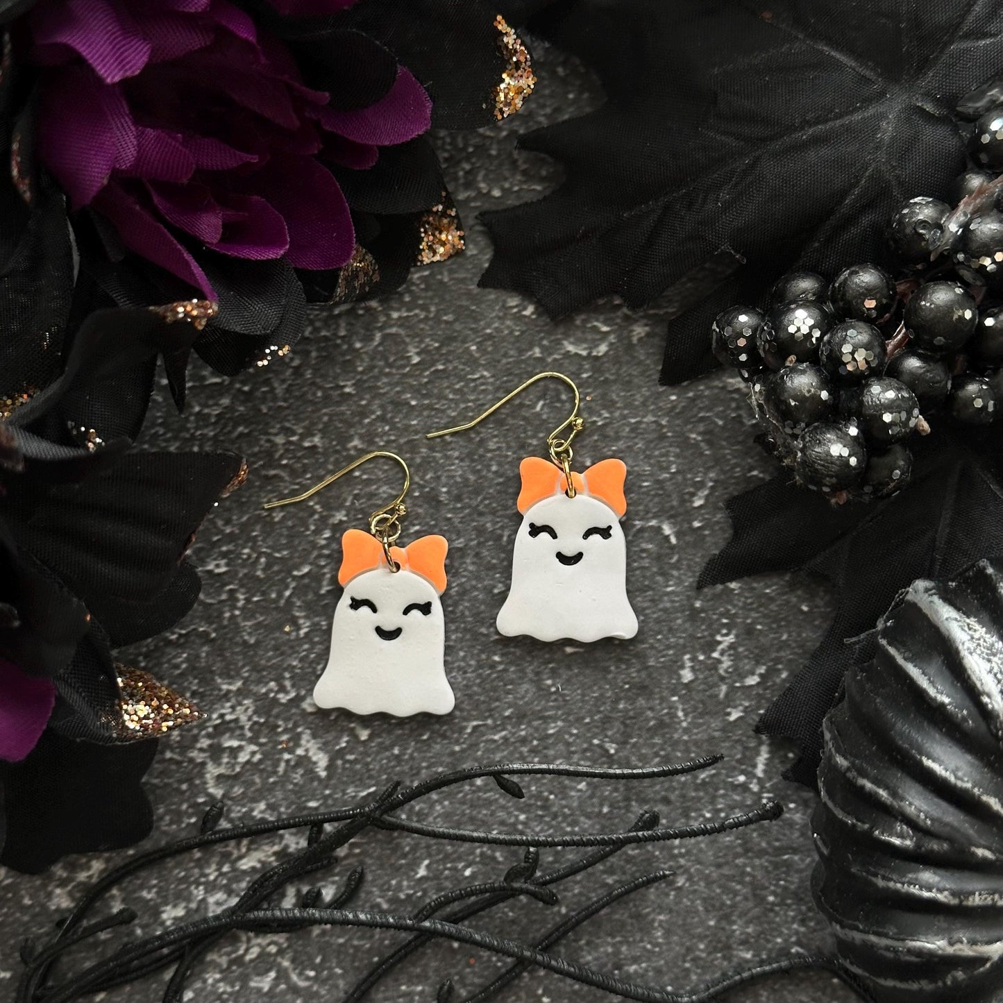 Bow Ghost Earrings - Fluorescent Orange