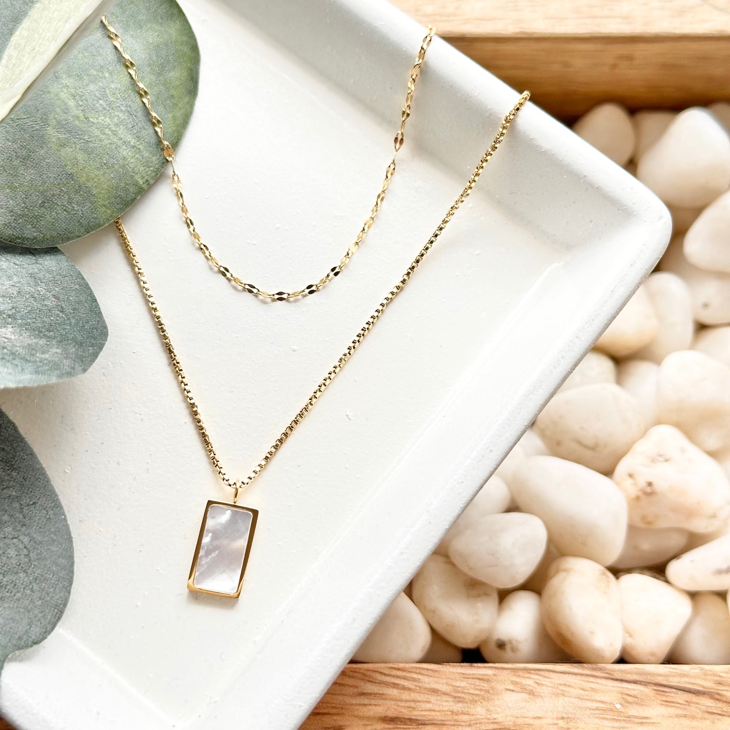 Abalone Rectangle Double Necklace
