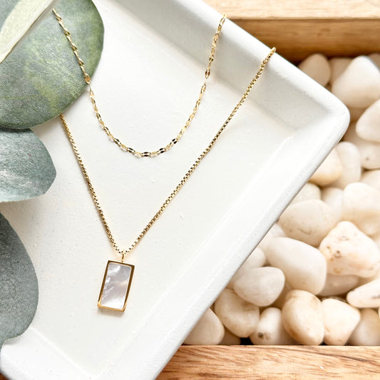 Abalone Rectangle Double Necklace