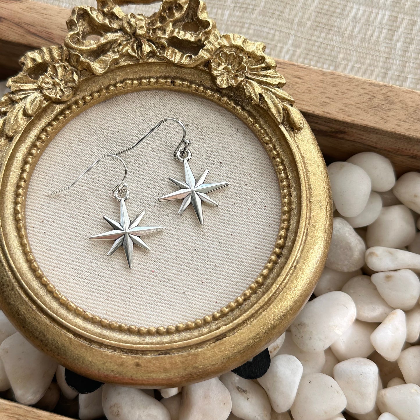 Moravian Star Antique Silver Earrings