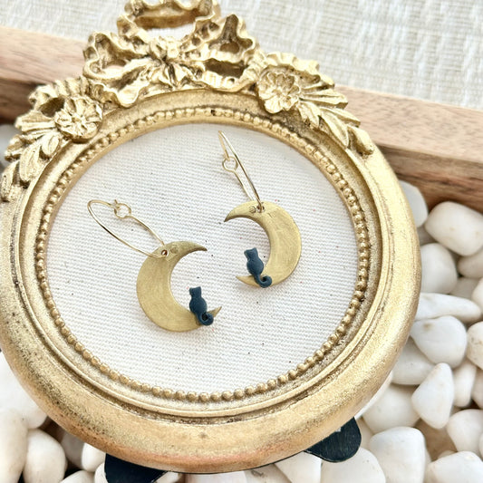 Moon and Cat Earrings