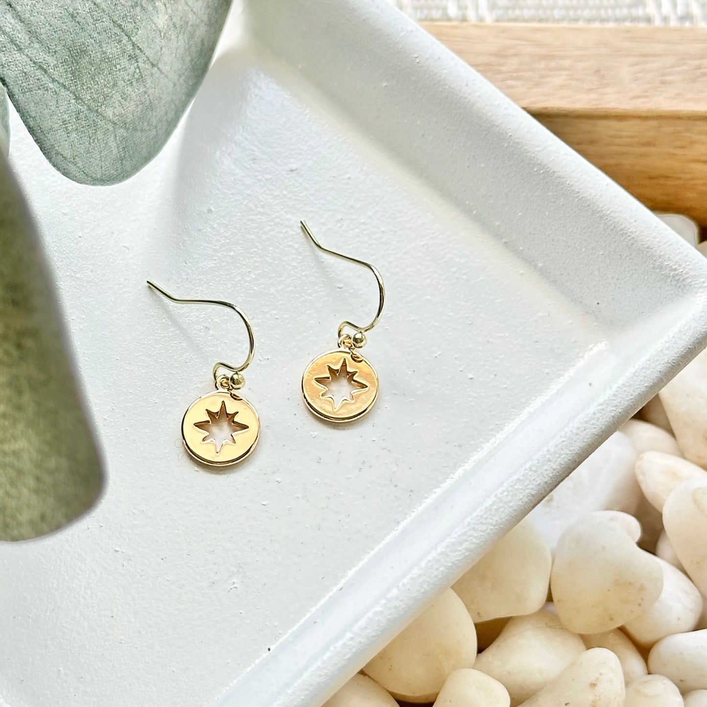 Moravian Star Disc Earrings, 14k Gold Plated