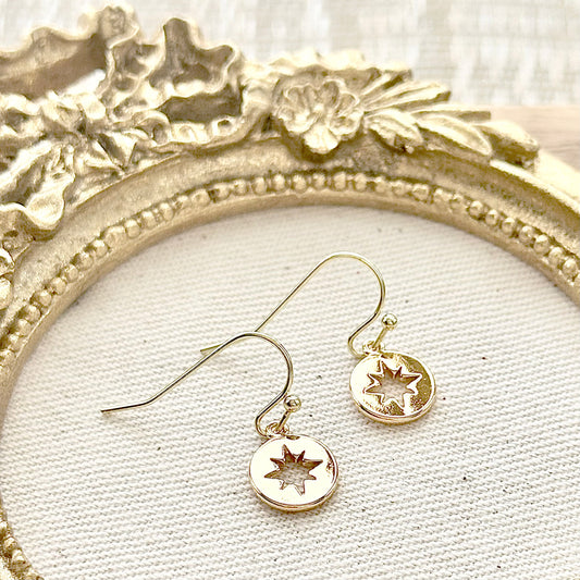 Moravian Star Disc Earrings, 14k Gold Plated