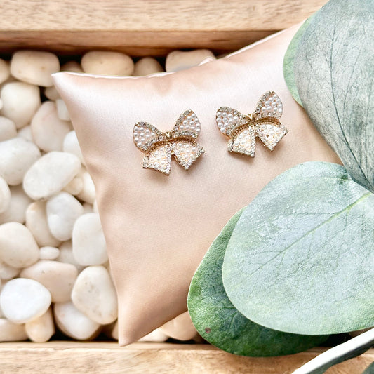 Pearl Bow Stud Earrings