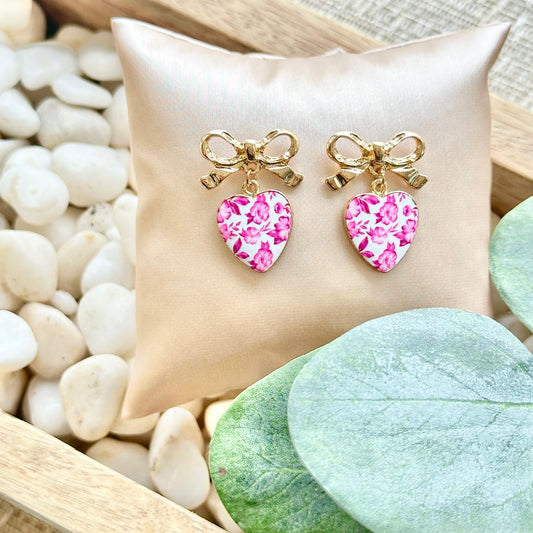 Chinoiserie Bow Earrings, Pink