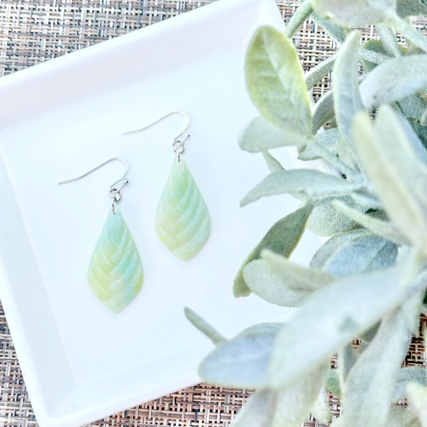 Lime Translucent Weave Marquis Earrings