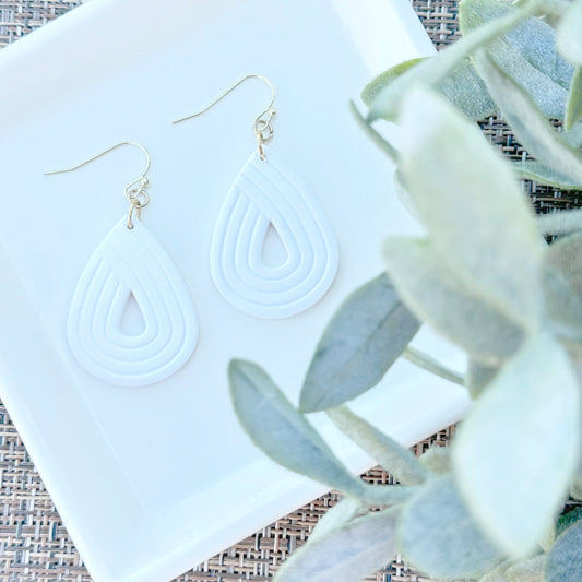 Teardrop Loop Earrings, White