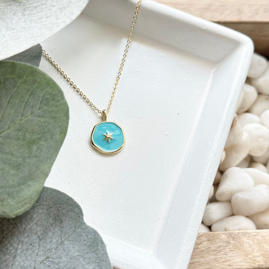 Aqua Moravian Star Necklace